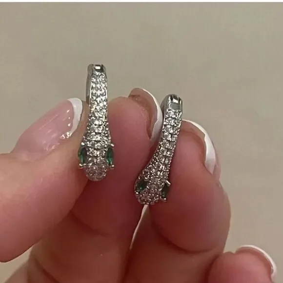 The Serpentine Earring in 925 silver and cubic zirconia - Picture 1 of 5